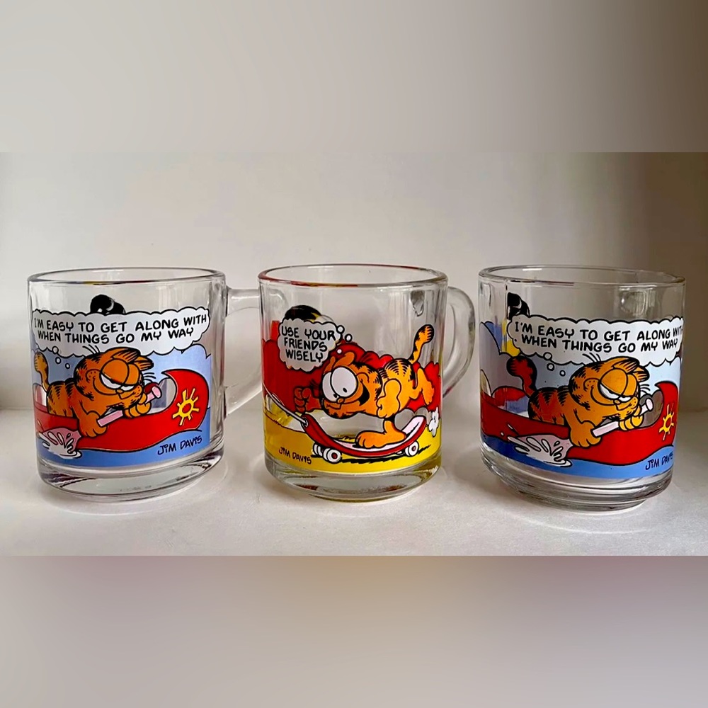VTG Set 3  Garfield and Odie McDonald's Glass Mug Jim Davis 1978